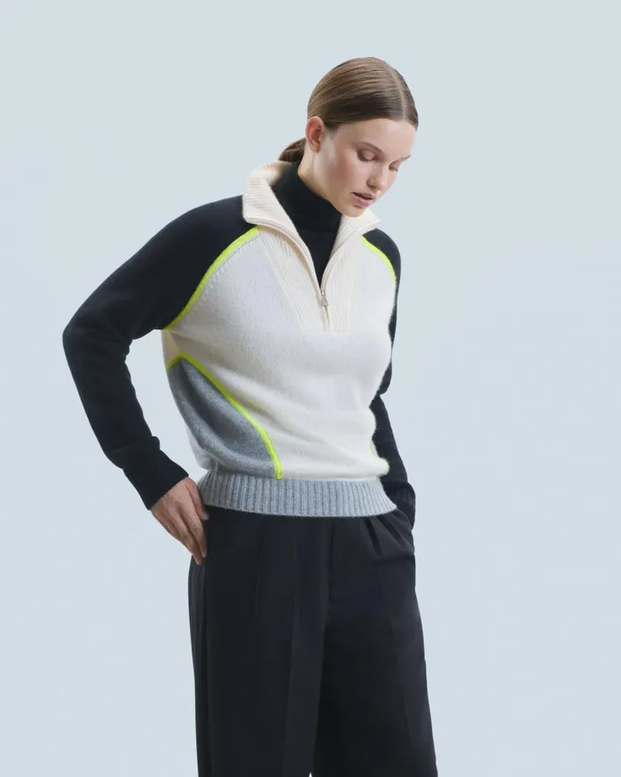 Women Cashmere Sweaters From Future Bicolor Quarter Zip Neck Sweater Black