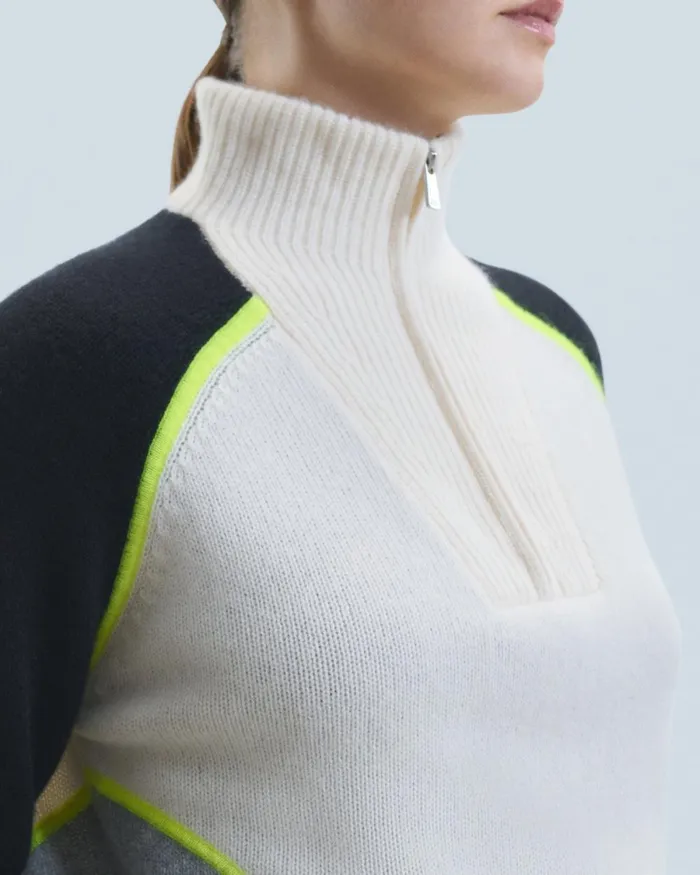 Women Cashmere Sweaters From Future Bicolor Quarter Zip Neck Sweater Black