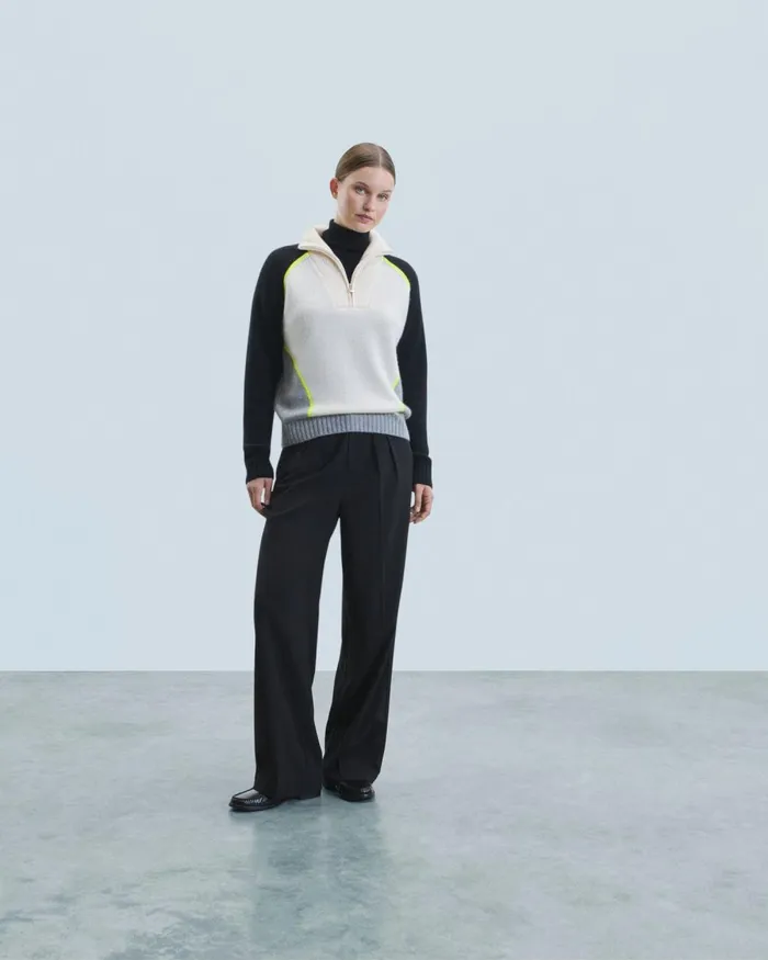 Women Cashmere Sweaters From Future Bicolor Quarter Zip Neck Sweater Black