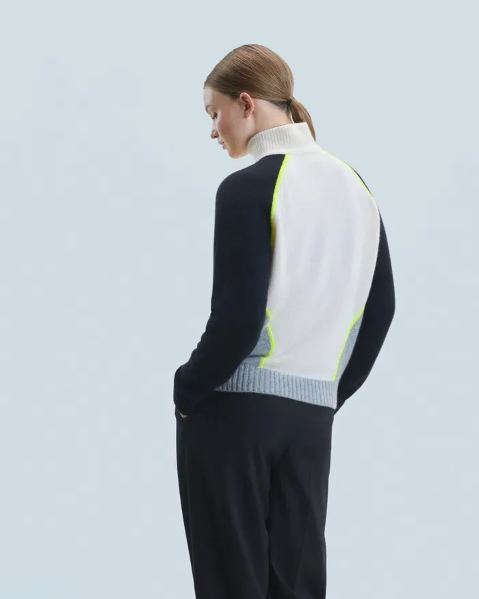 Women Cashmere Sweaters From Future Bicolor Quarter Zip Neck Sweater Black