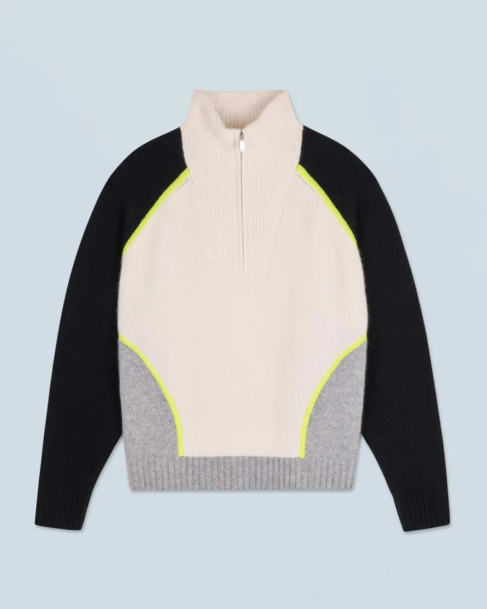 Women Cashmere Sweaters From Future Bicolor Quarter Zip Neck Sweater Black