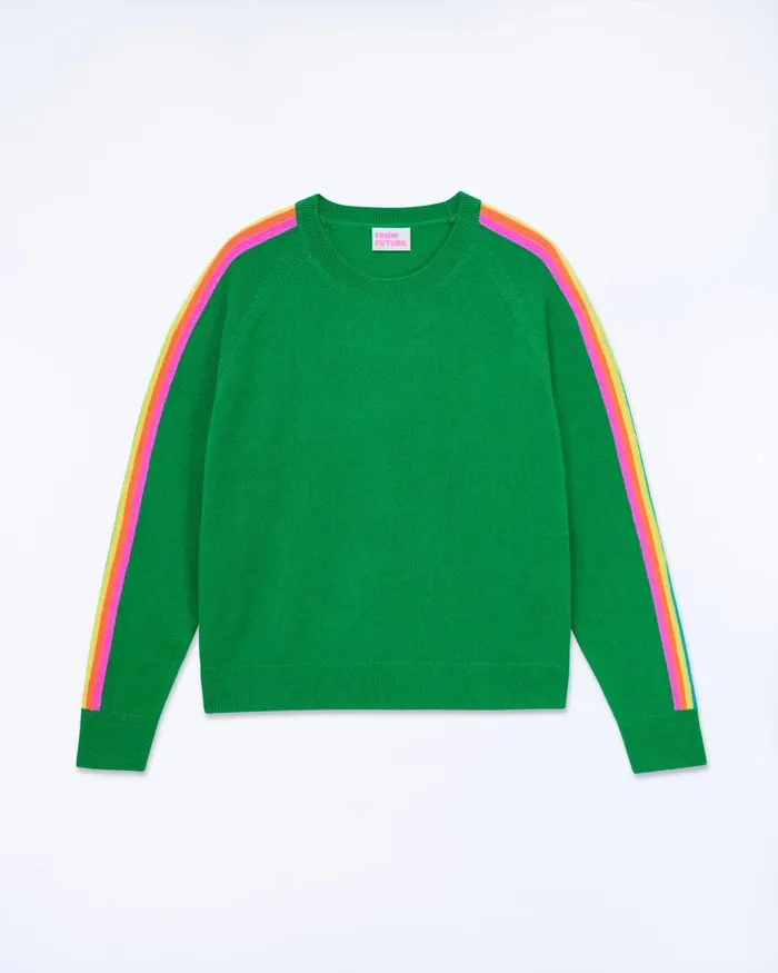 Women Cashmere Sweaters From Future Crewneck Sweater With Multicolored Stripes Tropical Green