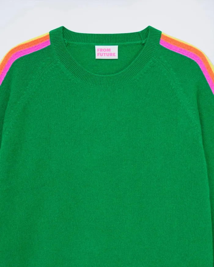 Women Cashmere Sweaters From Future Crewneck Sweater With Multicolored Stripes Tropical Green