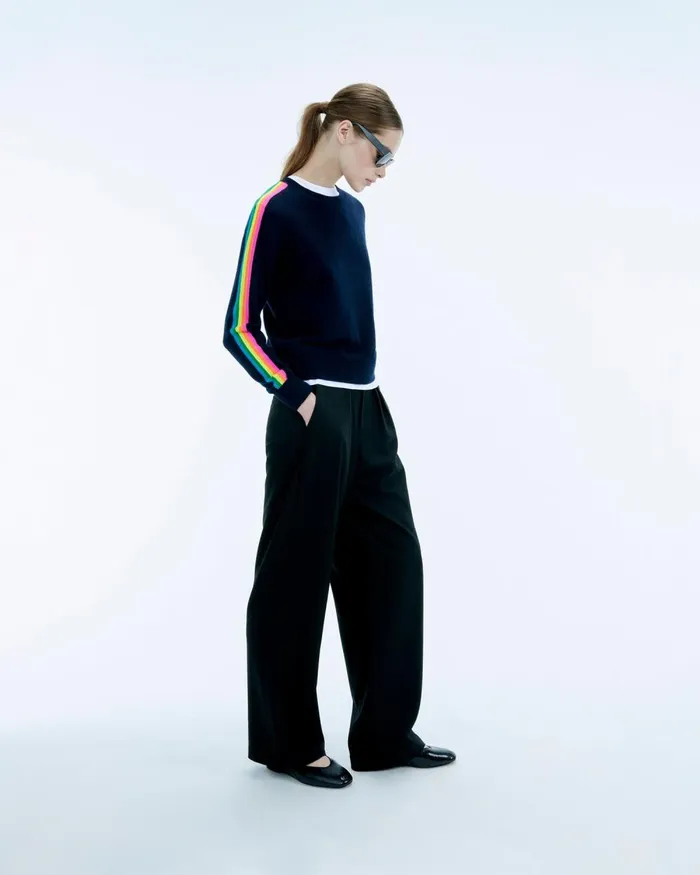 Women Cashmere Sweaters From Future Crewneck Sweater With Multicolored Stripes Tropical Green
