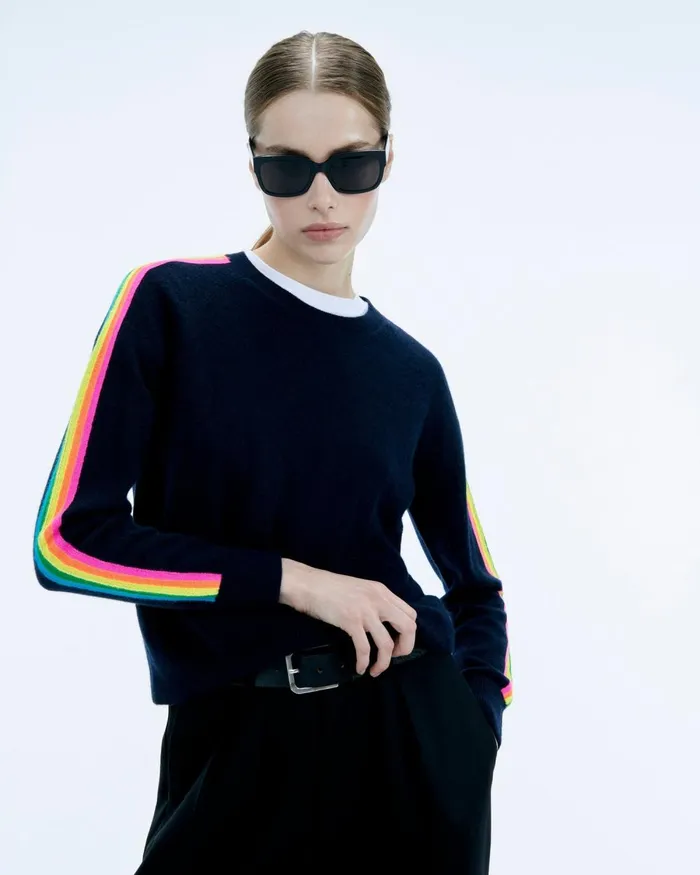 Women Cashmere Sweaters From Future Crewneck Sweater With Multicolored Stripes Tropical Green