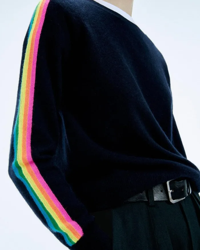 Women Cashmere Sweaters From Future Crewneck Sweater With Multicolored Stripes Tropical Green