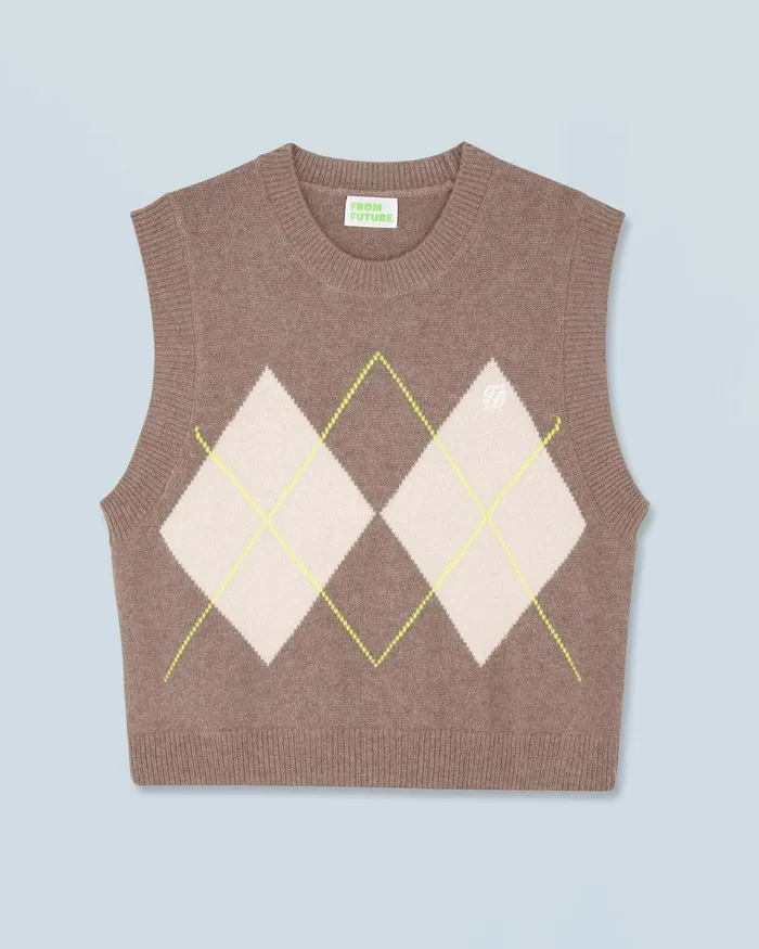 Women Cashmere Sweaters From Future Diamond Pattern Sleeveless Sweater Taupe