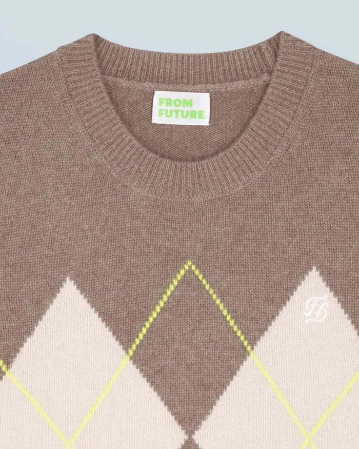 Women Cashmere Sweaters From Future Diamond Pattern Sleeveless Sweater Taupe