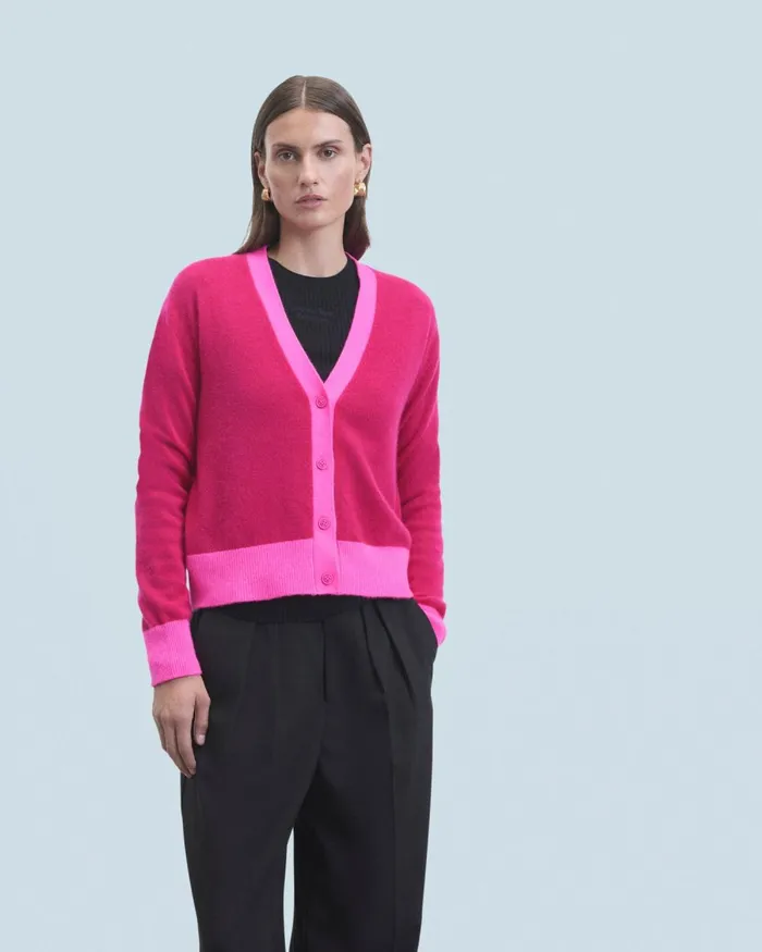 Women Cashmere Sweaters From Future Light Bicolor Cardigan Raspberry Pink