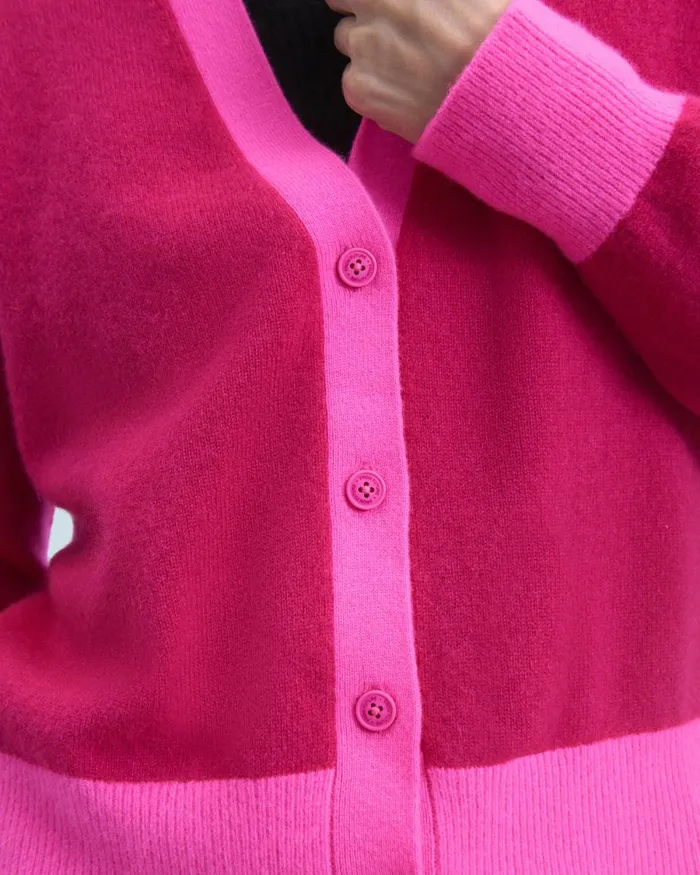 Women Cashmere Sweaters From Future Light Bicolor Cardigan Raspberry Pink