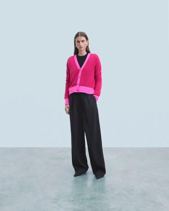 Women Cashmere Sweaters From Future Light Bicolor Cardigan Raspberry Pink