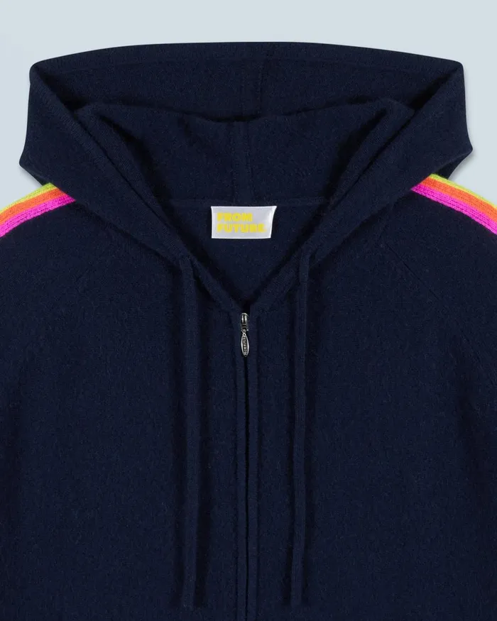 Women Cashmere Sweaters From Future Lightweight Hoodie With Multicolor Sleeve Stripes Navy
