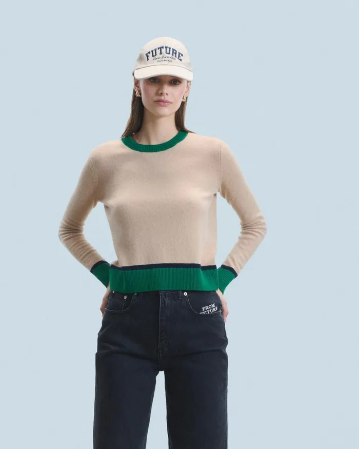 Women Cashmere Sweaters From Future TwoTone Contrast Crewneck Sweater Beige