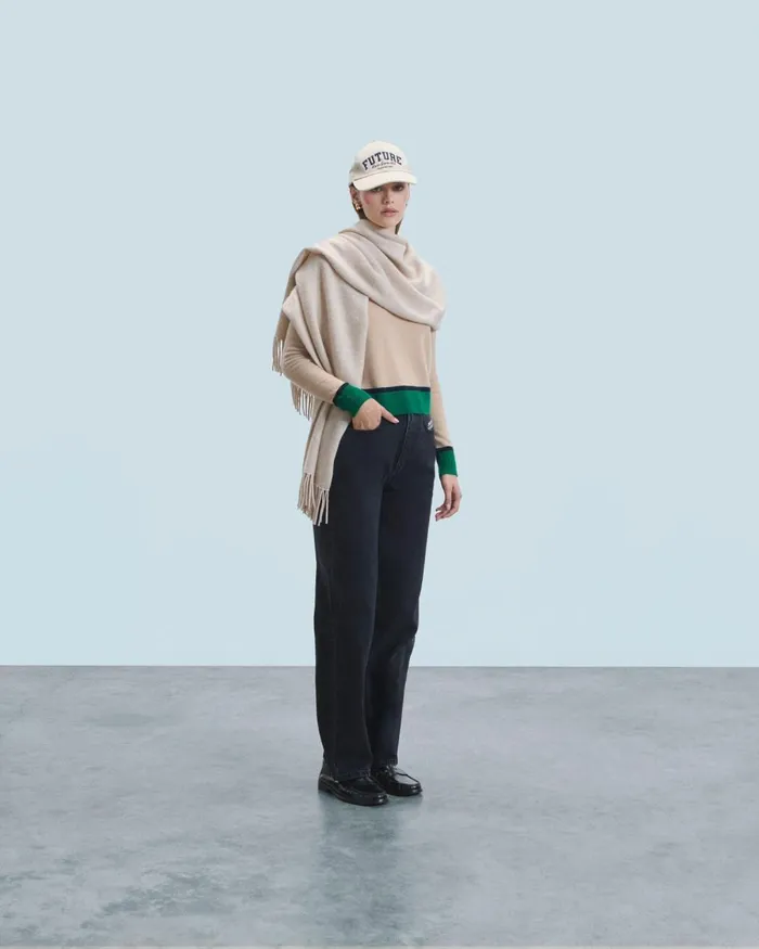 Women Cashmere Sweaters From Future TwoTone Contrast Crewneck Sweater Beige