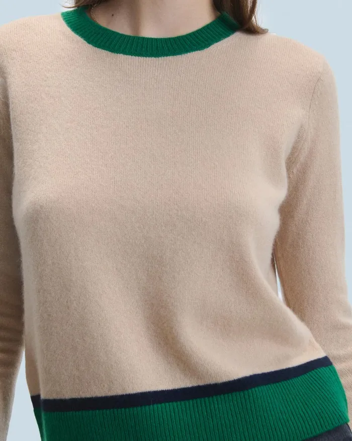 Women Cashmere Sweaters From Future TwoTone Contrast Crewneck Sweater Beige