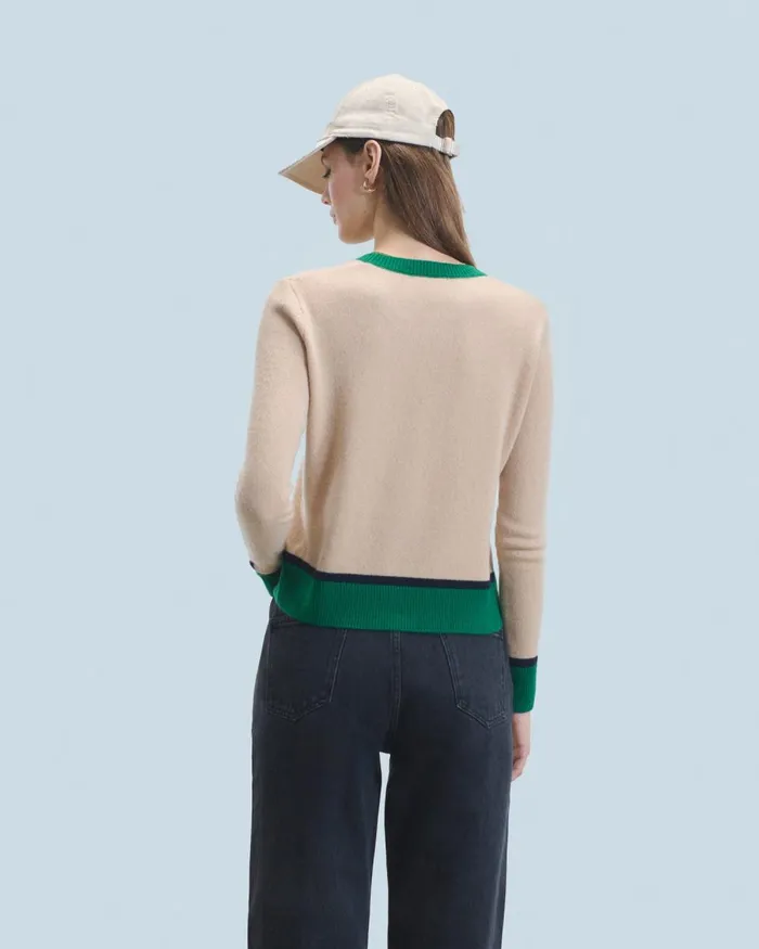 Women Cashmere Sweaters From Future TwoTone Contrast Crewneck Sweater Beige