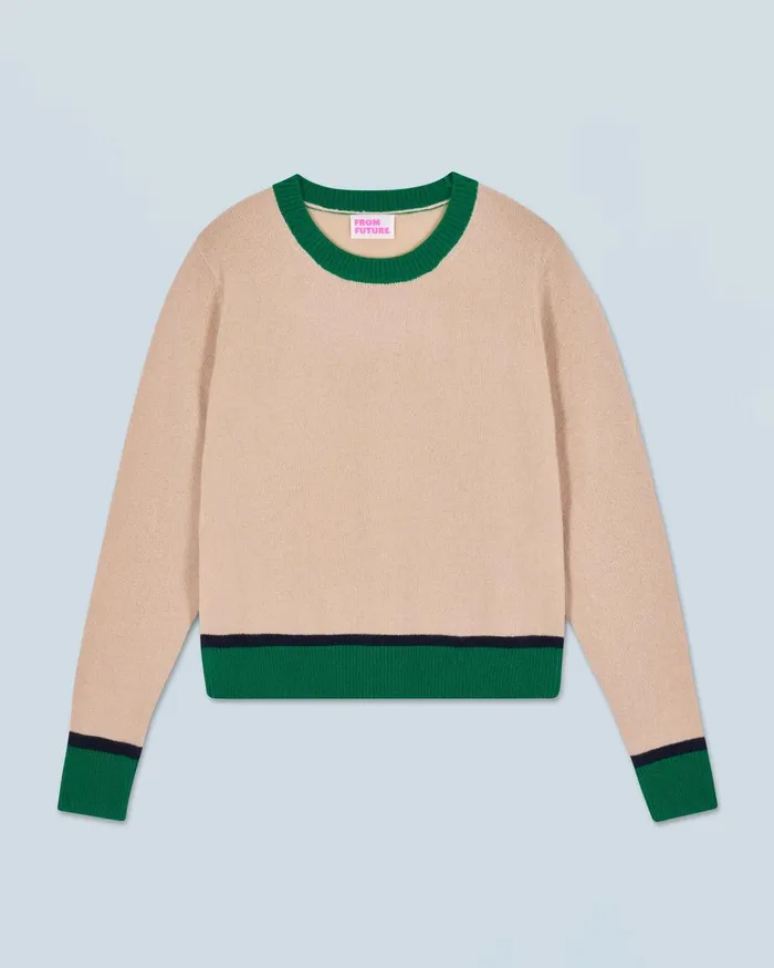Women Cashmere Sweaters From Future TwoTone Contrast Crewneck Sweater Beige