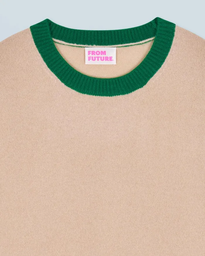 Women Cashmere Sweaters From Future TwoTone Contrast Crewneck Sweater Beige