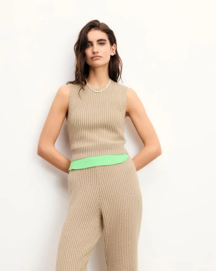 Women Cashmere Sweaters From Future TwoTone Sleeveless Sweater Beige
