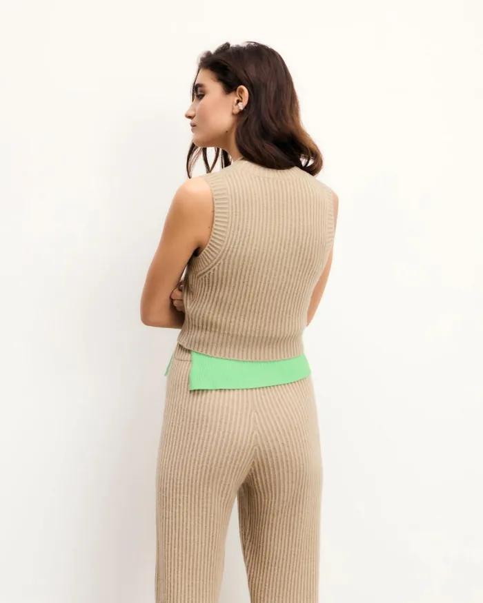 Women Cashmere Sweaters From Future TwoTone Sleeveless Sweater Beige