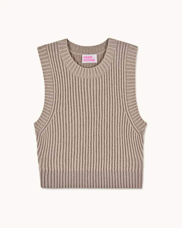 Women Cashmere Sweaters From Future TwoTone Sleeveless Sweater Beige