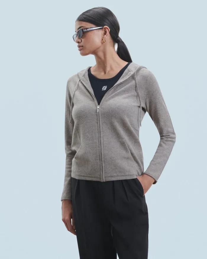 Women Cashmere Sweaters From Future Zipped Hoodie Sweater Taupe