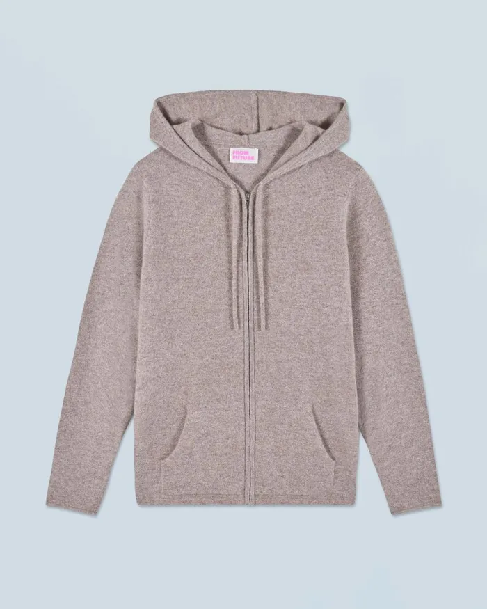 Women Cashmere Sweaters From Future Zipped Hoodie Sweater Taupe