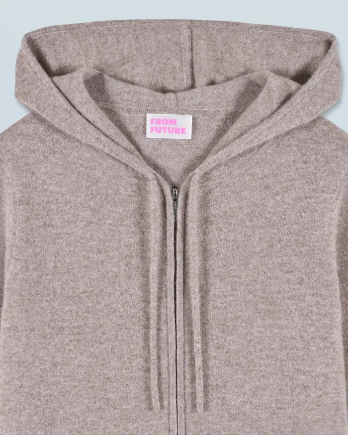 Women Cashmere Sweaters From Future Zipped Hoodie Sweater Taupe