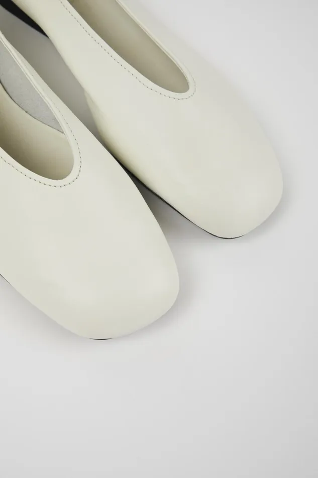 Women Casi Myra White Leather Ballerina Camper Flat Shoes