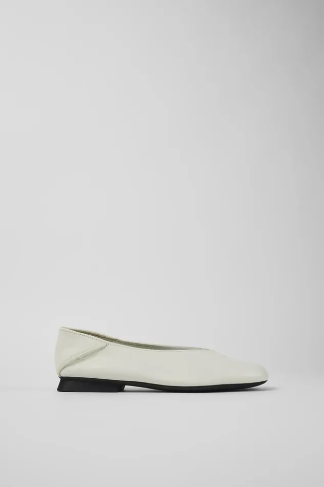 Women Casi Myra White Leather Ballerina Camper Flat Shoes Women Casi Myra White Leather Ballerina Camper Flat Shoes