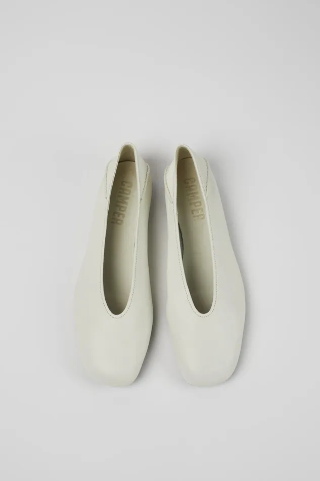 Women Casi Myra White Leather Ballerina Camper Flat Shoes Women Casi Myra White Leather Ballerina Camper Flat Shoes