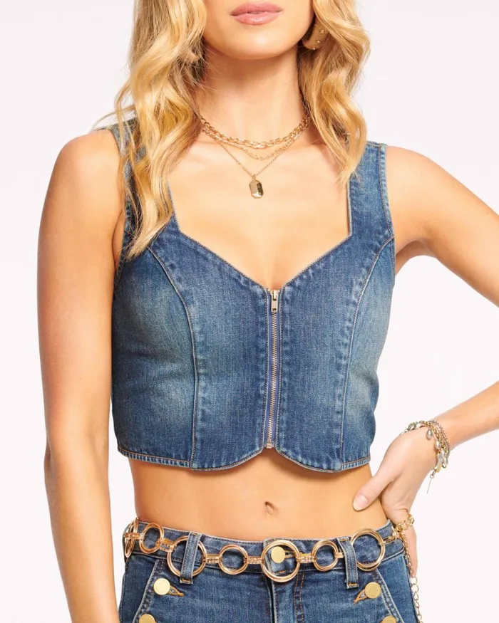 Women Clemence Denim Vest Medium Wash Ramy Brook Tops Women Clemence Denim Vest Medium Wash Ramy Brook Tops