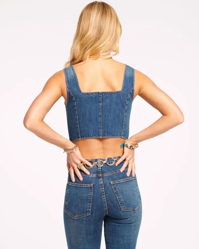 Women Clemence Denim Vest Medium Wash Ramy Brook Tops Women Clemence Denim Vest Medium Wash Ramy Brook Tops