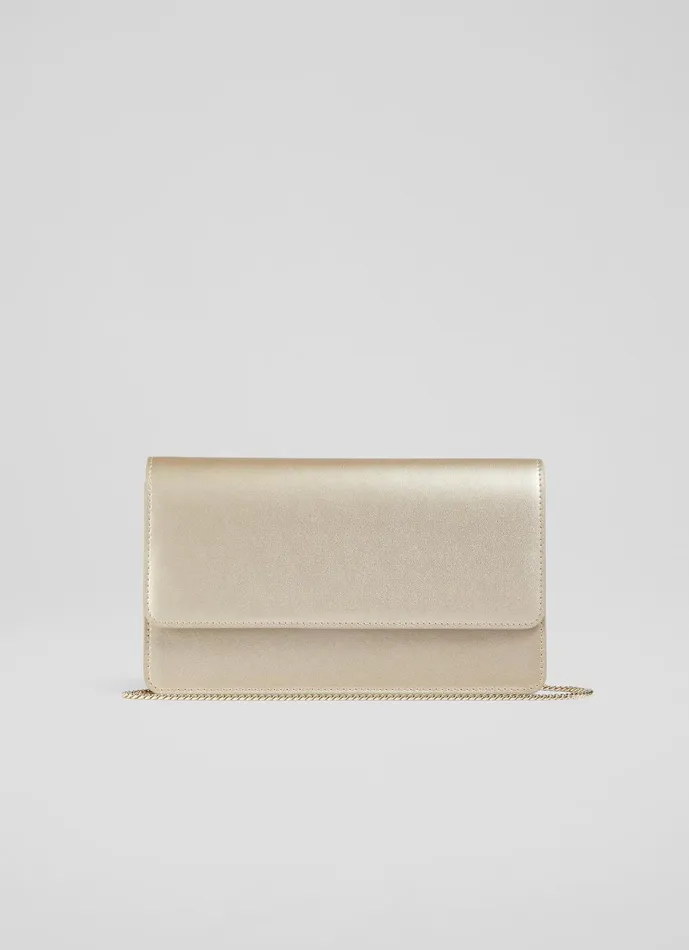 Women Clutch Bags LKBennett Dolly Gold Leather Clutch Bag