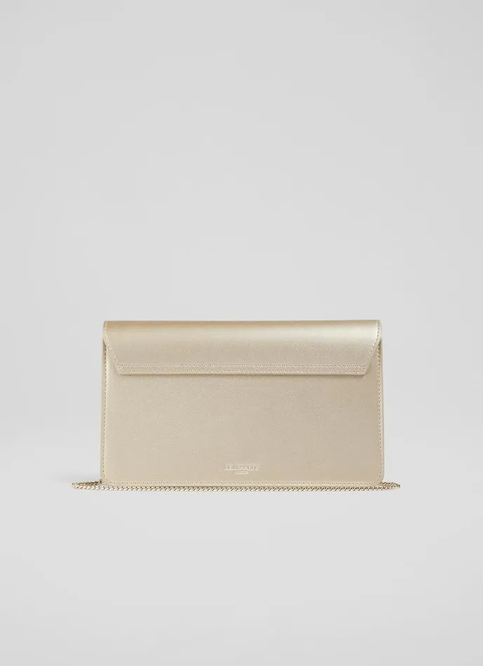Women Clutch Bags LKBennett Dolly Gold Leather Clutch Bag