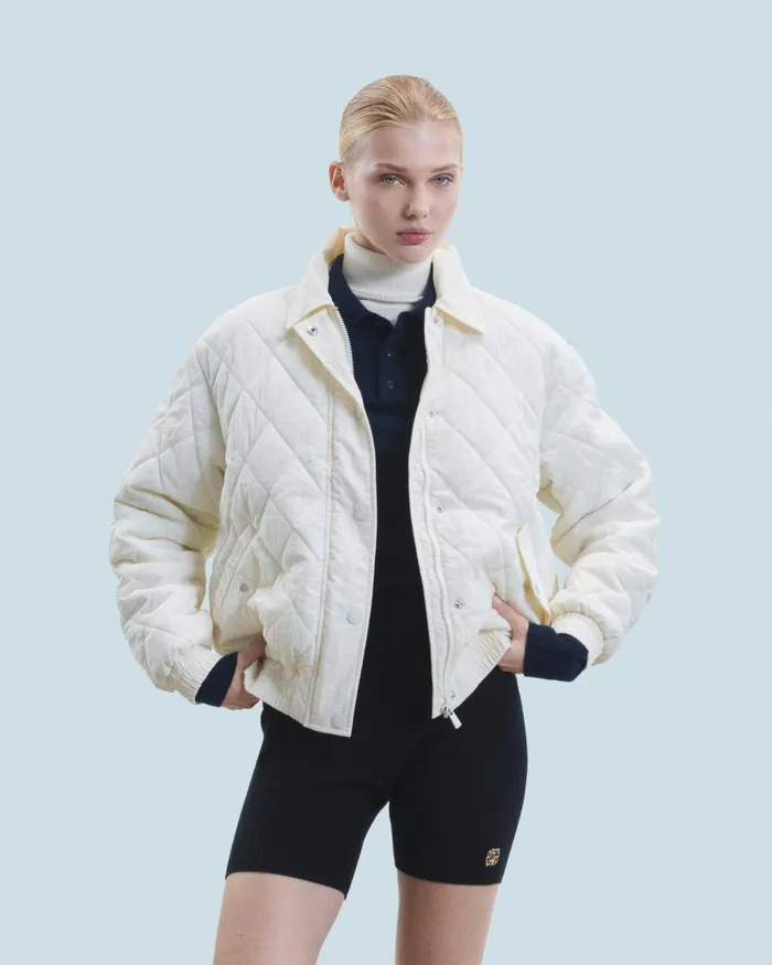Women Coats and Jackets From Future Outerwear Quilted Bomber Jacket Sand