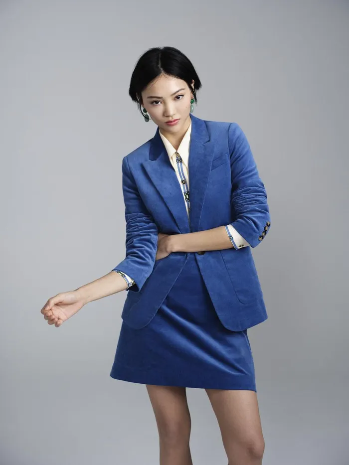 Women Coats and Jackets LKBennett Deborah Blue Cotton Cord Jacket Blue