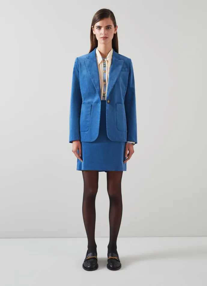 Women Coats and Jackets LKBennett Deborah Blue Cotton Cord Jacket Blue Women Coats and Jackets LKBennett Deborah Blue Cotton Cord Jacket Blue