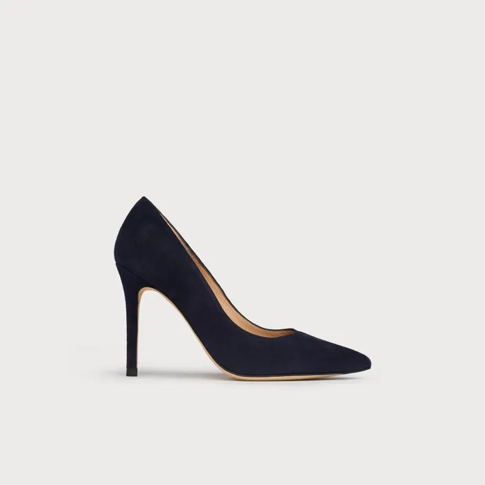 Women Court Shoes LKBennett Fern Navy Suede Pointed Toe Courts Navy Blue