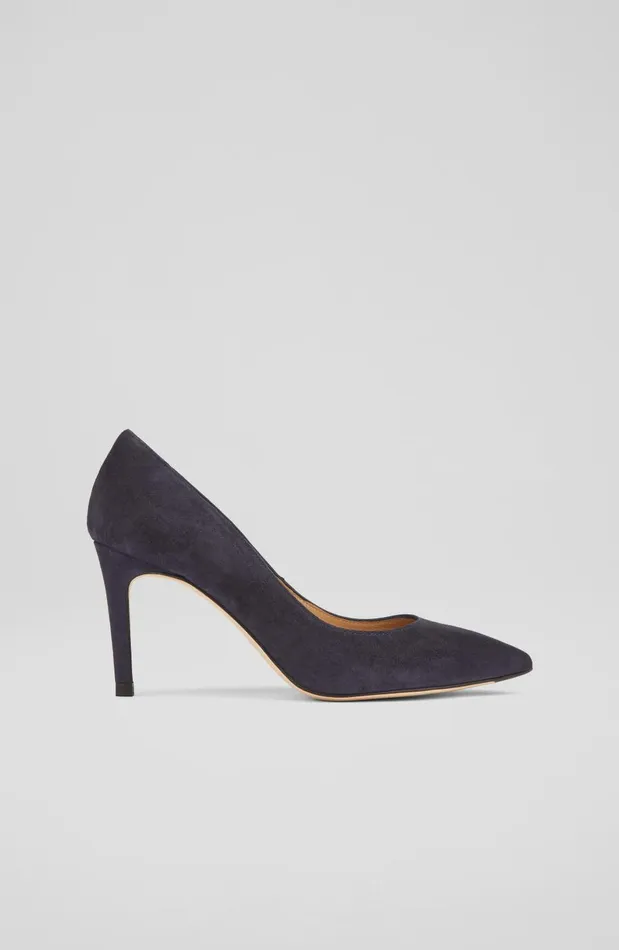 Women Court Shoes LKBennett Floret Navy Suede Pointed Toe Courts Navy Blue