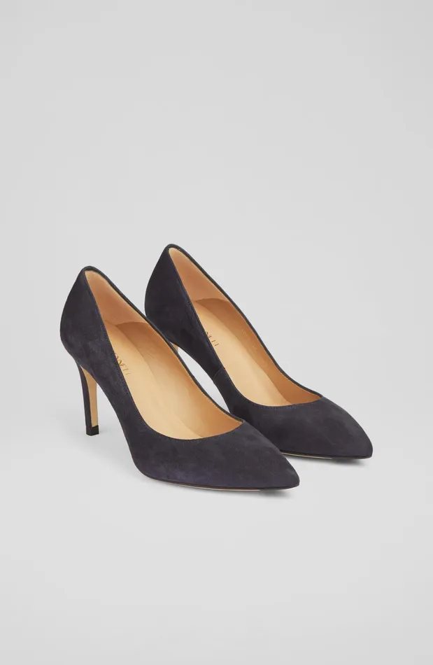 Women Court Shoes LKBennett Floret Navy Suede Pointed Toe Courts Navy Blue