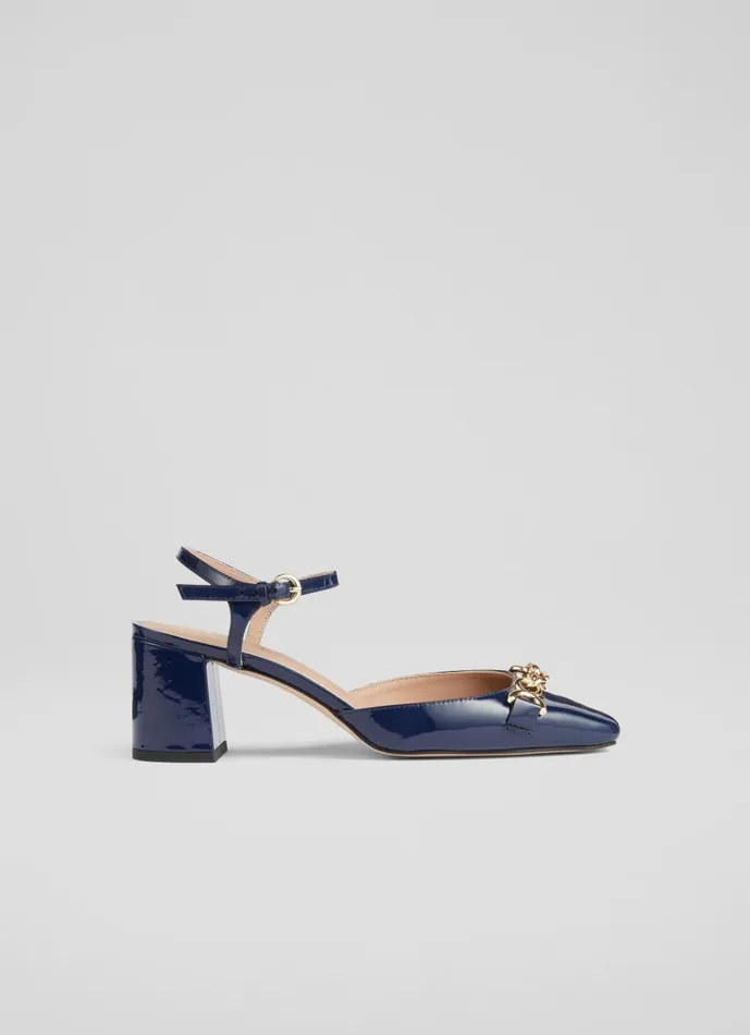 Women Court Shoes LKBennett Mindy Navy Patent Leather Ankle Strap Courts Navy