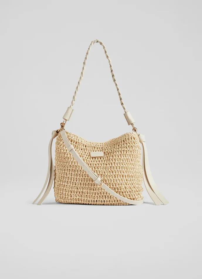 Women CrossBody Bags LKBennett Issie Natural Raffia Shoulder Bag