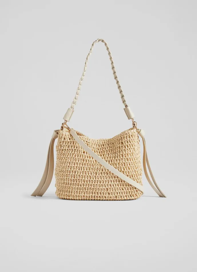 Women CrossBody Bags LKBennett Issie Natural Raffia Shoulder Bag