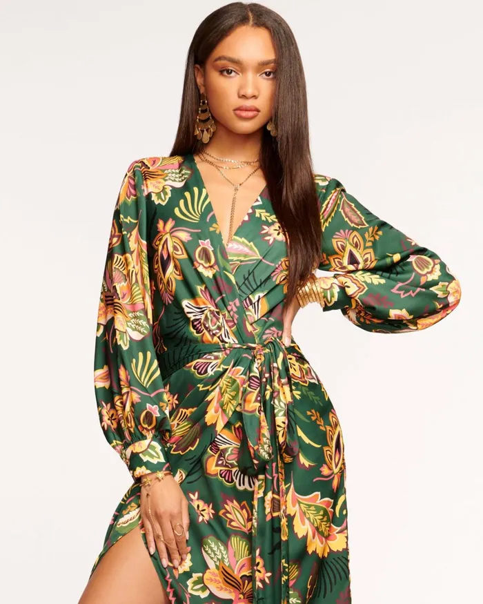 Women Daisy Wrap Dress Spruce Floral Ramy Brook Dresses