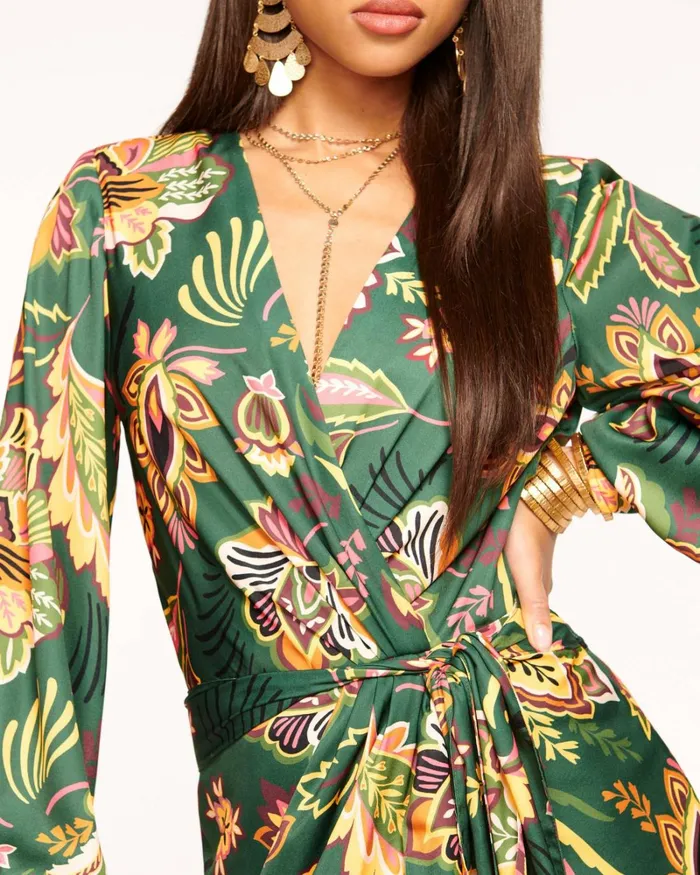 Women Daisy Wrap Dress Spruce Floral Ramy Brook Dresses Women Daisy Wrap Dress Spruce Floral Ramy Brook Dresses