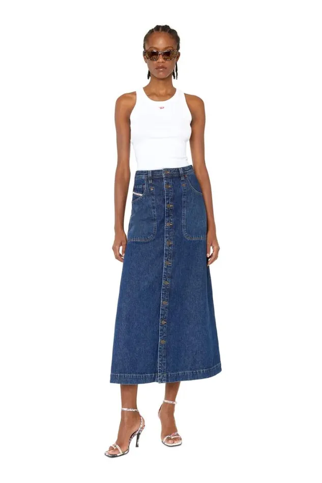 Women DeAlbusL ALine Long Skirt Dark Blue Diesel Skirts