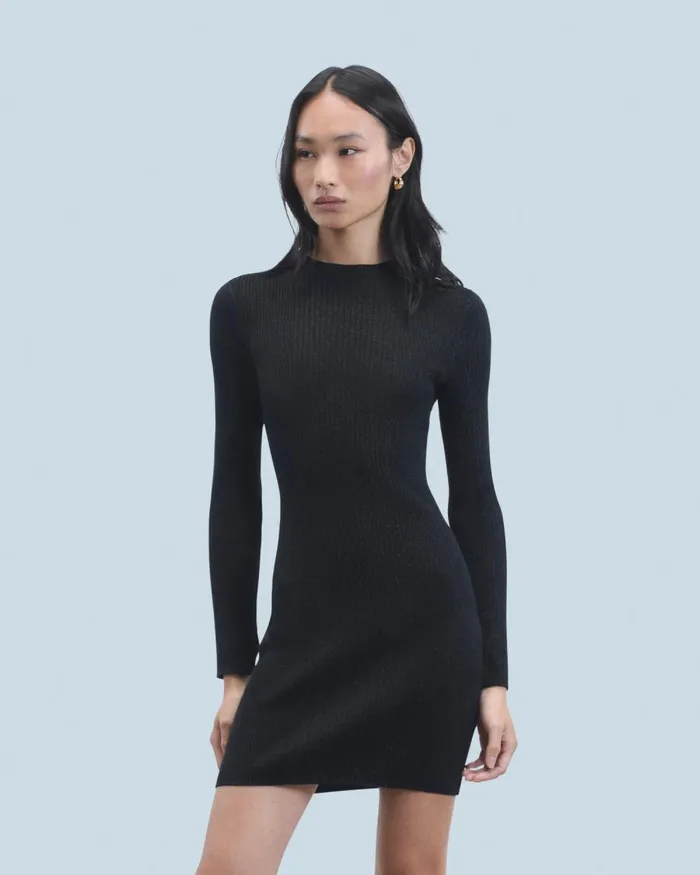 Women Dresses and Jumpsuits From Future Metallic Short Dress With Long Sleeves Black
