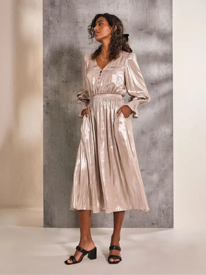 Women Dresses Fat Face Gold Rina Metallic Midi Dress