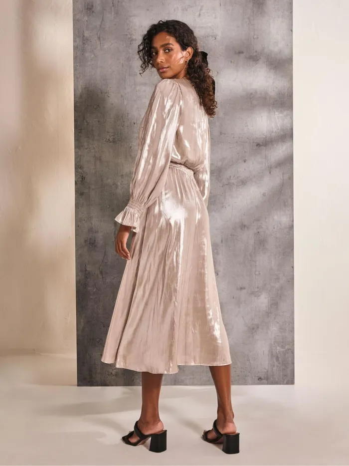 Women Dresses Fat Face Gold Rina Metallic Midi Dress